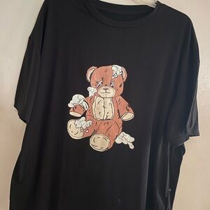 SHEIN Black Teddy Bear Graphic Tee